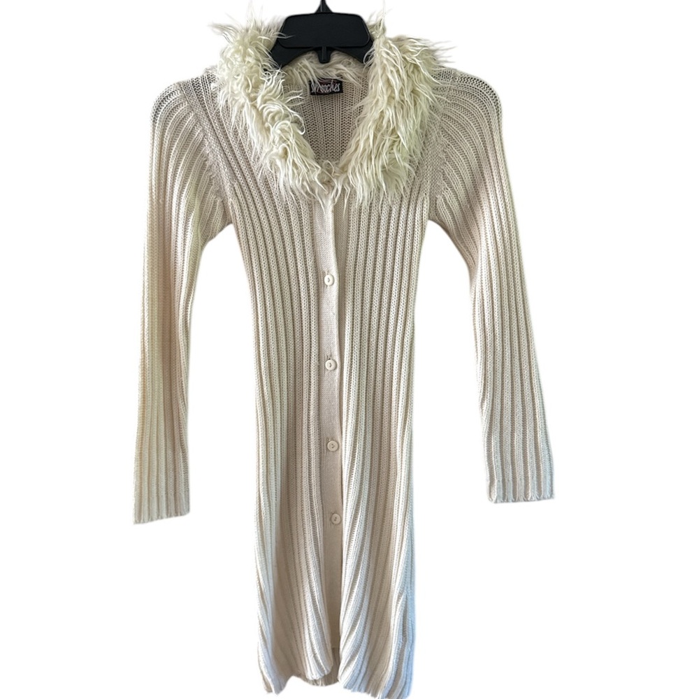 Smooches Juniors Long Cárdigan With Faux Fur Collar Cream Size small